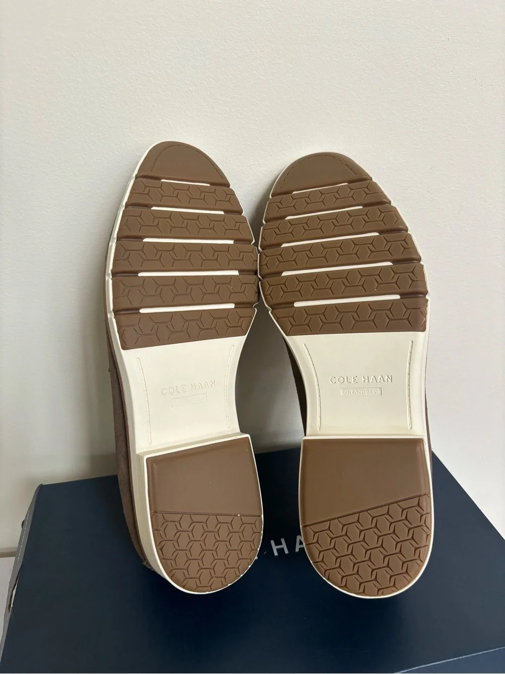 Cole Haan Flexgrand+ Penny Loafers Men 11M Truffle Suede Ivory Slip on shoes New